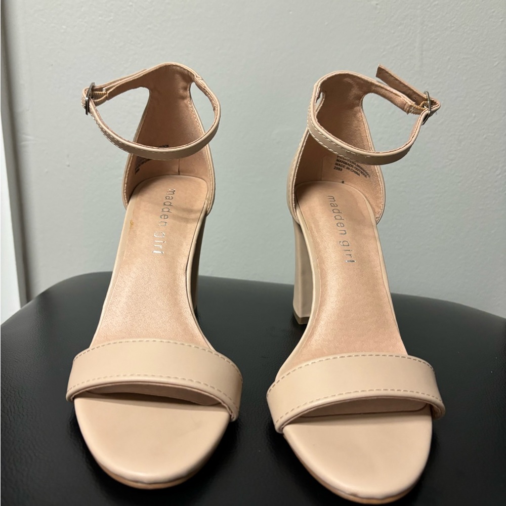 Used Once - Madden girl bone color heeled Sandals.